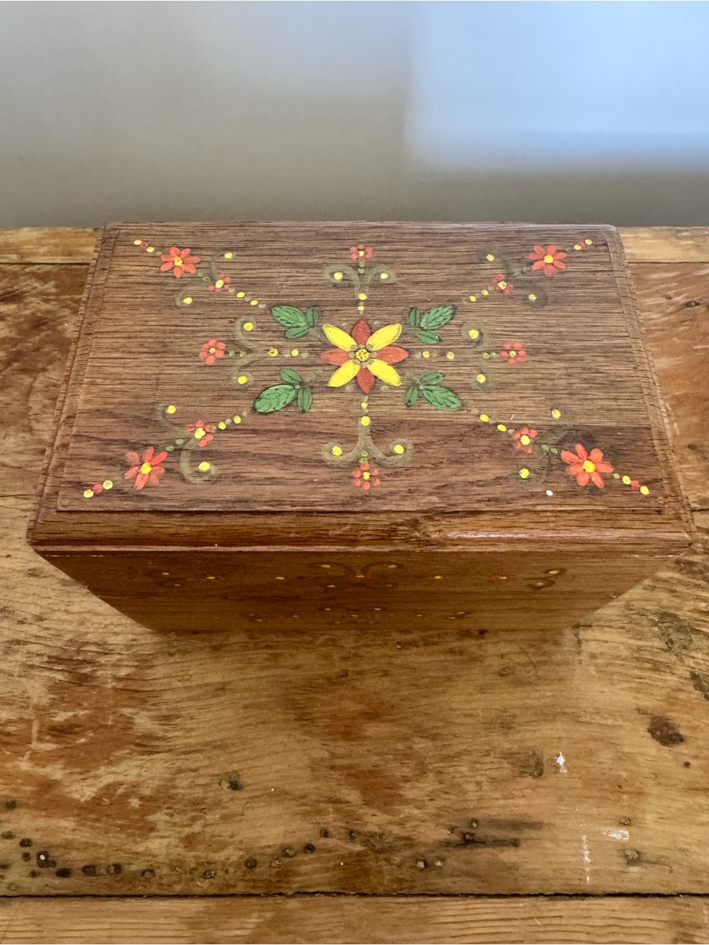 Vintage Retro Floral Wooden Recipe Box Index Card Box